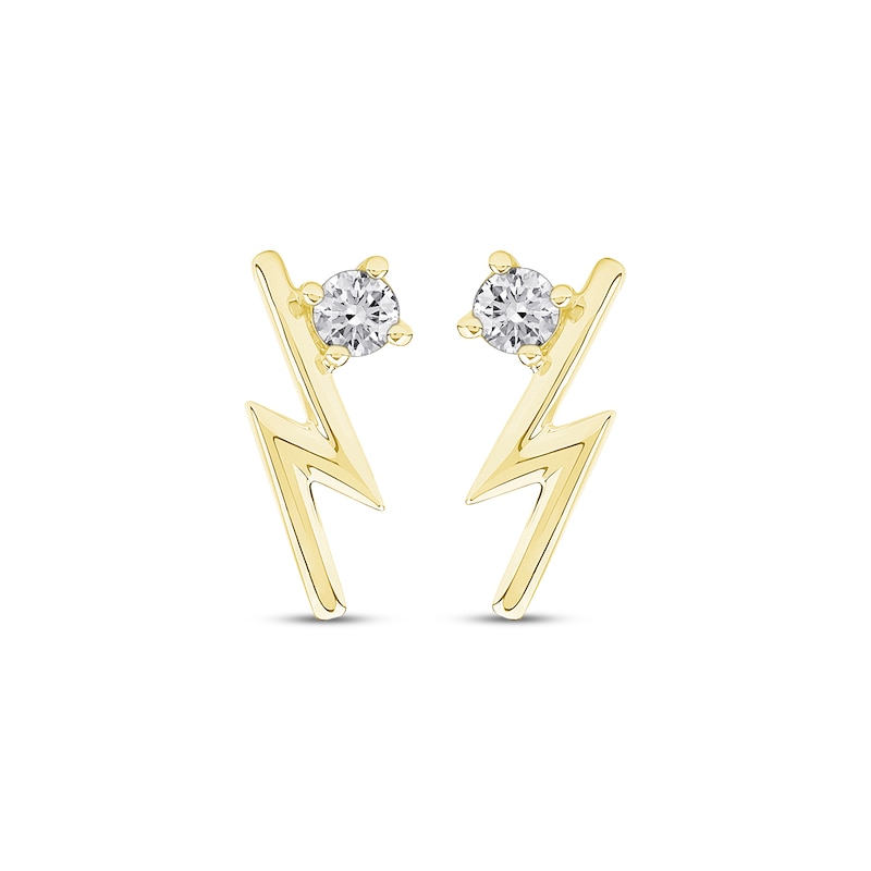 Main Image 2 of Diamond Solitaire Lightning Bolt Stud Earrings 1/10 ct tw 10K Yellow Gold (I/I2)