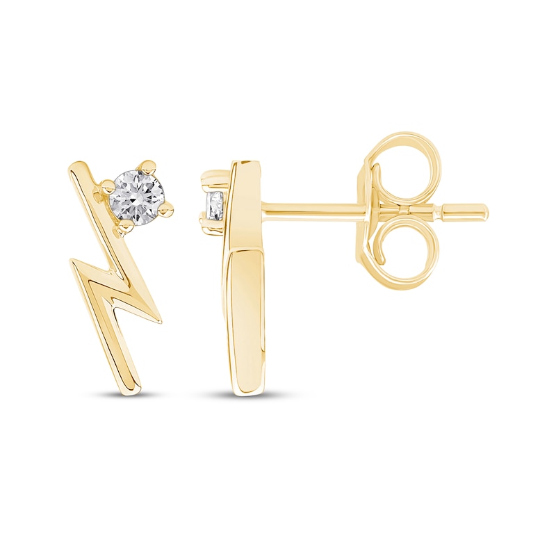 Main Image 3 of Diamond Solitaire Lightning Bolt Stud Earrings 1/10 ct tw 10K Yellow Gold (I/I2)