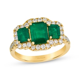 Le Vian Emerald-Cut Emerald Three-Stone Ring 5/8 ct tw Diamonds 14K Honey Gold