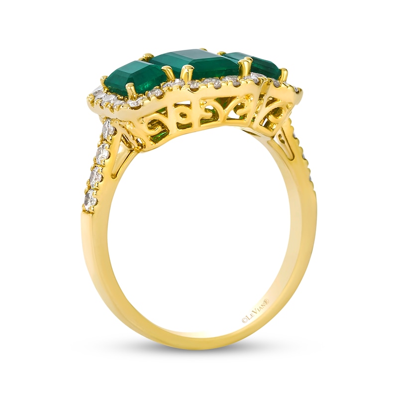 Main Image 2 of Le Vian Emerald-Cut Emerald Three-Stone Ring 5/8 ct tw Diamonds 14K Honey Gold