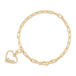 Charmed Memories "Love" Heart Charm Paperclip Bracelet Hollow 10K Yellow Gold 7.5"