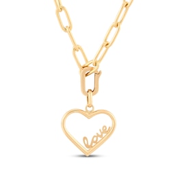 Charmed Memories "Love" Heart Charm Paperclip Necklace Hollow 10K Yellow Gold 18"