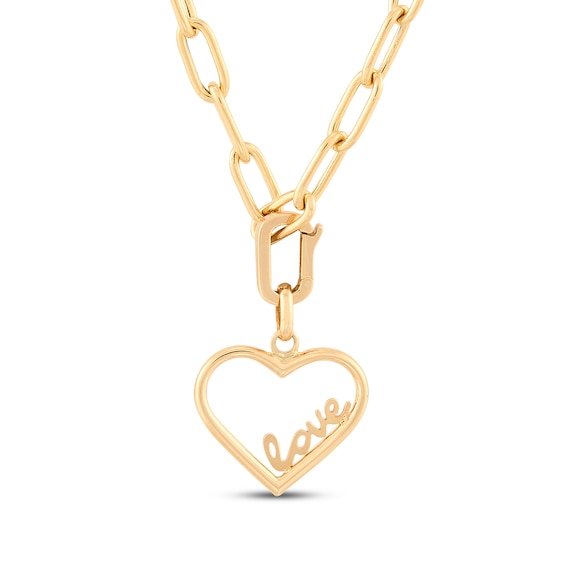 Charmed Memories "Love" Heart Charm Paperclip Necklace Hollow 10K Yellow Gold 18"