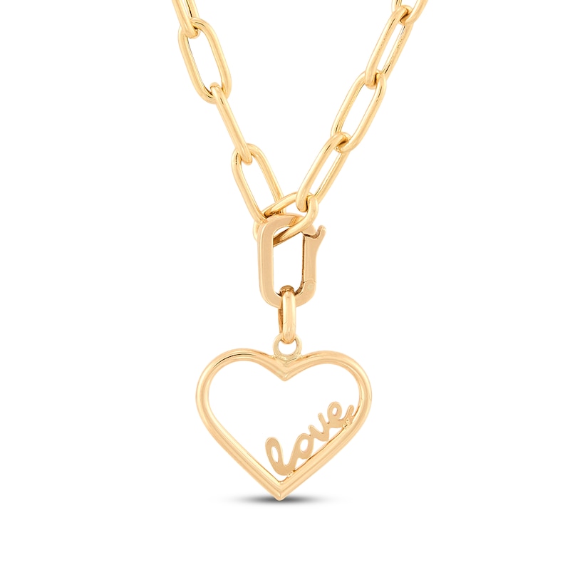 Main Image 1 of Charmed Memories "Love" Heart Charm Paperclip Necklace Hollow 10K Yellow Gold 18"