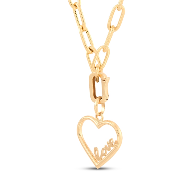 Main Image 2 of Charmed Memories "Love" Heart Charm Paperclip Necklace Hollow 10K Yellow Gold 18"