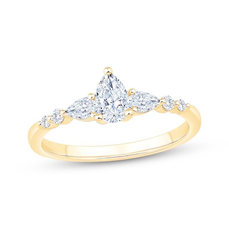 Main Image 1 of Now + Forever Lab-Grown Diamonds Pear-Shaped Three-Stone Engagement Ring 5/8 ct tw 14K Yellow Gold