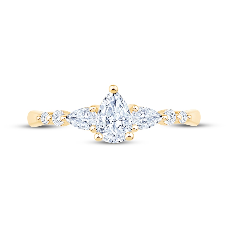Main Image 3 of Now + Forever Lab-Grown Diamonds Pear-Shaped Three-Stone Engagement Ring 5/8 ct tw 14K Yellow Gold