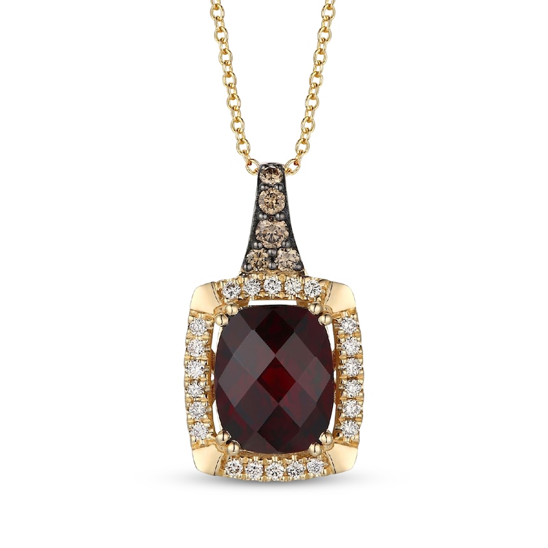 Main Image 1 of Le Vian Cushion-Cut Garnet Necklace 1/4 ct tw Diamonds 14K Honey Gold 20"