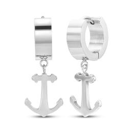 Men's Anchor Dangle Huggie Hoop Earrings Stainless Steel