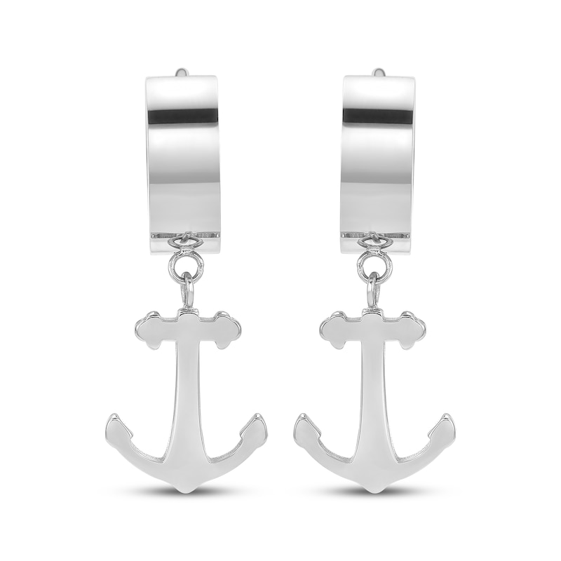 Main Image 2 of Men's Anchor Dangle Huggie Hoop Earrings Stainless Steel