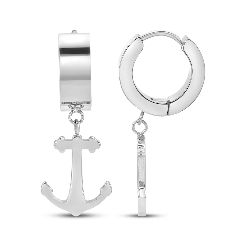 Main Image 3 of Men's Anchor Dangle Huggie Hoop Earrings Stainless Steel