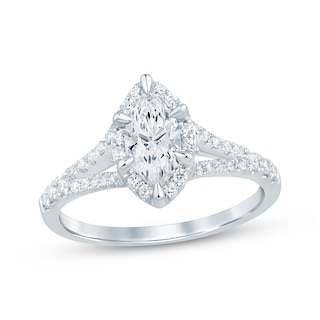 Now + Forever Lab-Grown Diamonds Marquise-Cut Halo Engagement Ring 3/4 ct tw 14K White Gold