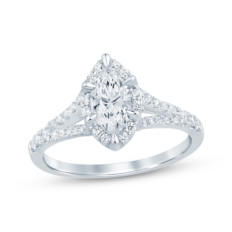 Main Image 1 of Now + Forever Lab-Grown Diamonds Marquise-Cut Halo Engagement Ring 3/4 ct tw 14K White Gold