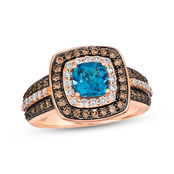Le Vian Cushion-Cut Blue Topaz Ring 7/8 ct tw Diamonds 14K Strawberry Gold