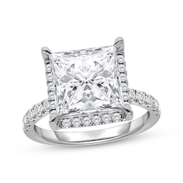 Lab-Grown Diamonds Princess-Cut Halo Engagement Ring 5-1/2 ct tw 14K White Gold