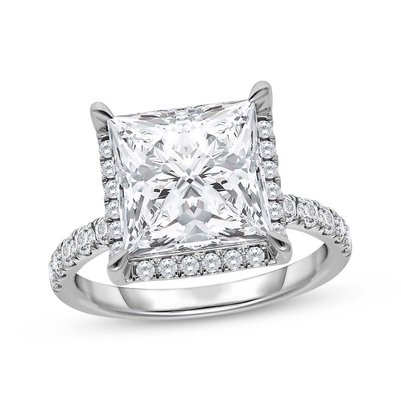 Main Image 1 of Lab-Grown Diamonds Princess-Cut Halo Engagement Ring 5-1/2 ct tw 14K White Gold