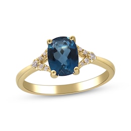 Cushion-Cut London Blue Topaz & Diamond Ring 1/20 ct tw 10K Yellow Gold