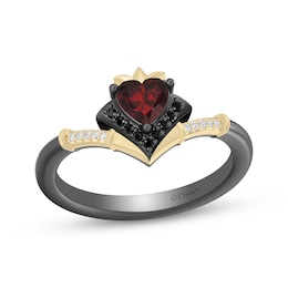 Disney Treasures Alice in Wonderland Heart-Shaped Garnet & Diamond Ring 1/15 ct tw Sterling Silver & 10K Yellow Gold