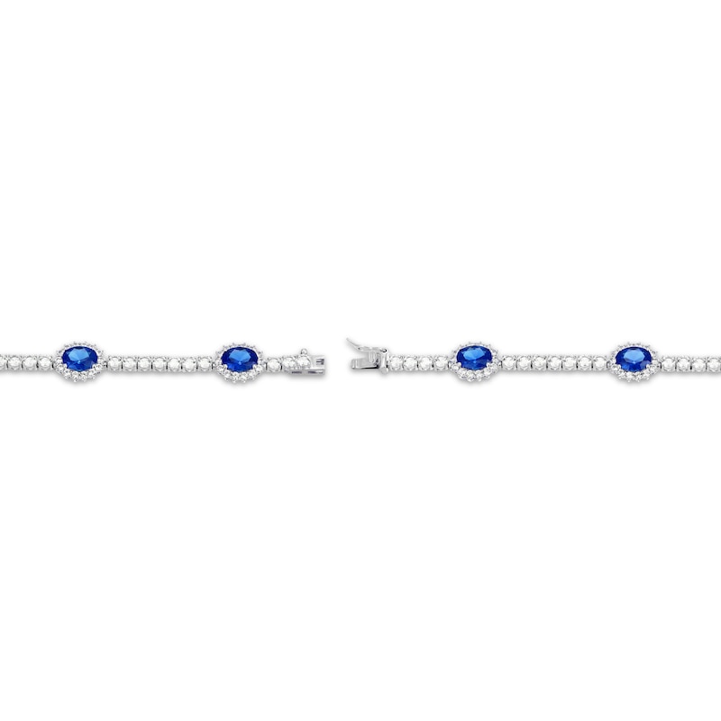 Main Image 3 of Oval-Cut Blue Lab-Created Sapphire & White Lab-Created Sapphire Station Bracelet Sterling Silver 7.25"
