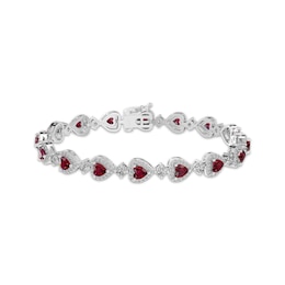 Heart-Shaped Lab-Created Ruby & White Lab-Created Sapphire Bracelet Sterling Silver 7.25"