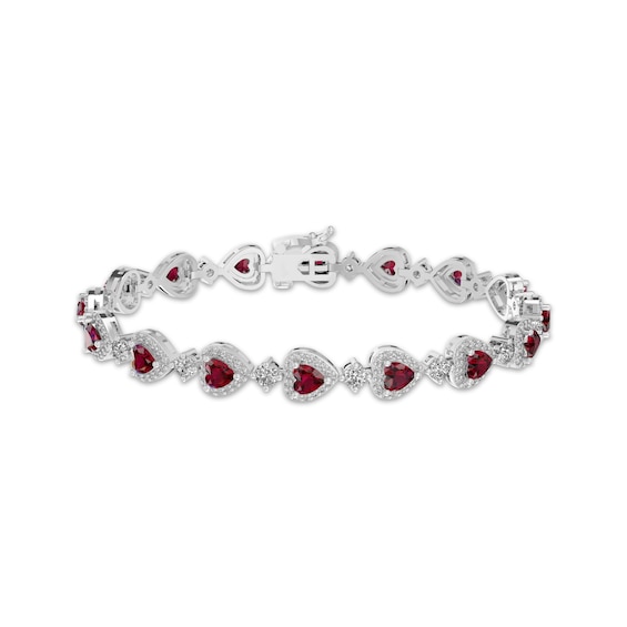 Heart-Shaped Lab-Created Ruby & White Lab-Created Sapphire Bracelet Sterling Silver 7.25"