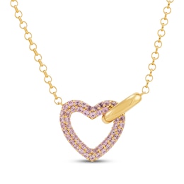 STUDIO BY KAY Pink Lab-Created Sapphire Heart Link Necklace 24K Yellow Gold Vermeil Sterling Silver 18"