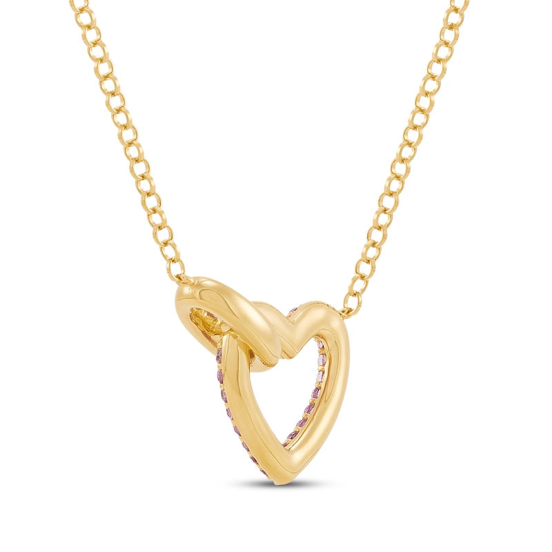 Main Image 2 of STUDIO BY KAY Pink Lab-Created Sapphire Heart Link Necklace 24K Yellow Gold Vermeil Sterling Silver 18"