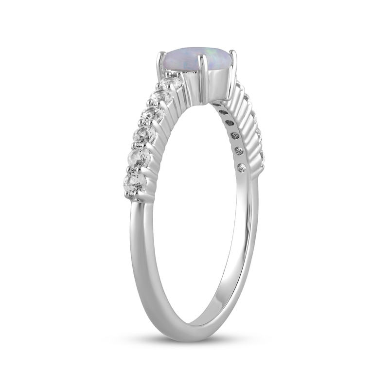 Main Image 2 of Oval-Cut Lab-Created Opal & White Lab-Created Sapphire Ring Sterling Silver