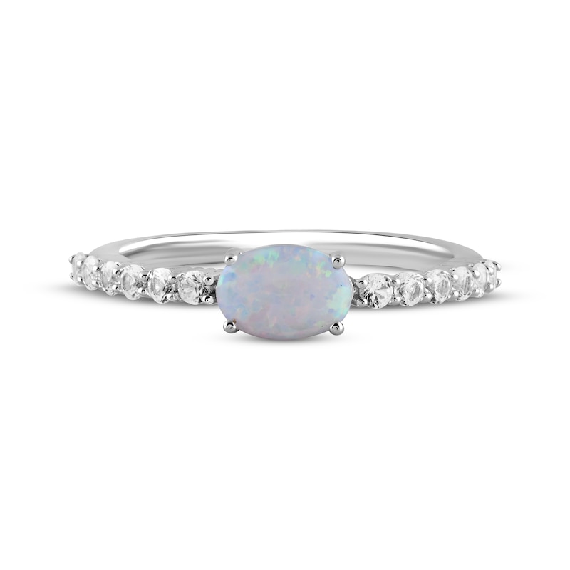 Main Image 3 of Oval-Cut Lab-Created Opal & White Lab-Created Sapphire Ring Sterling Silver
