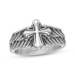 Men's Angel Wing Cross Ring Stainless Steel & Gray Ion Plating