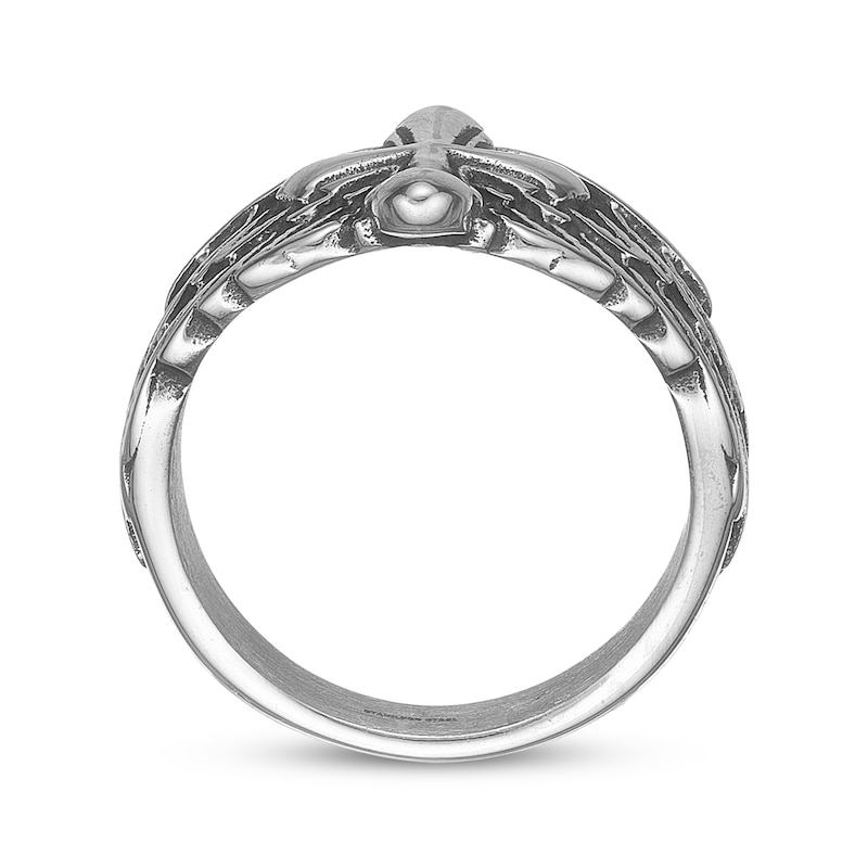 Main Image 3 of Men's Angel Wing Cross Ring Stainless Steel & Gray Ion Plating