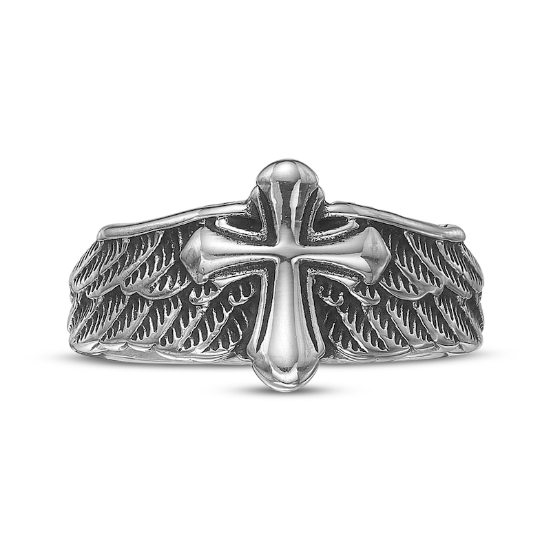 Main Image 4 of Men's Angel Wing Cross Ring Stainless Steel & Gray Ion Plating