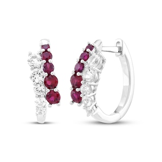 Lab-Created Ruby & White Lab-Created Sapphire Bypass Hoop Earrings Sterling Silver