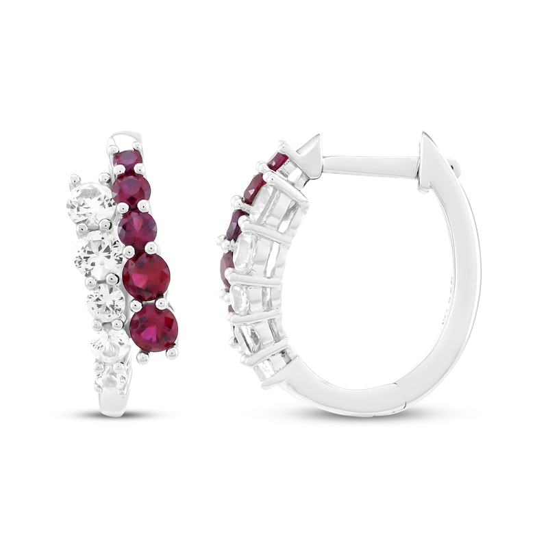 Main Image 3 of Lab-Created Ruby & White Lab-Created Sapphire Bypass Hoop Earrings Sterling Silver