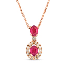 Le Vian Oval-Cut Ruby Necklace 1/15 ct tw Diamonds 14K Strawberry Gold 19"