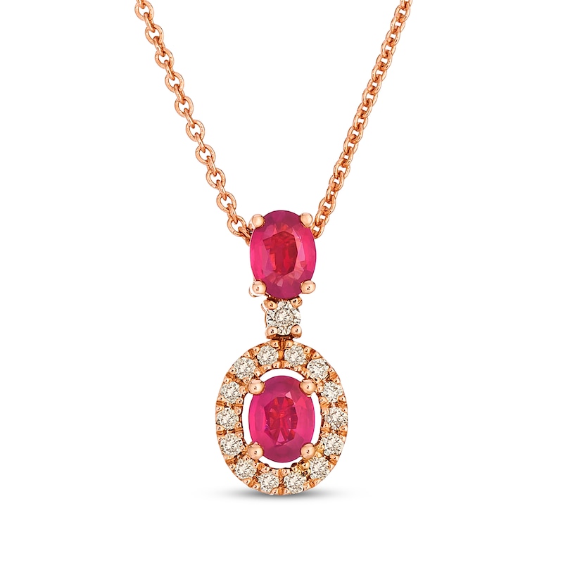 Main Image 1 of Le Vian Oval-Cut Ruby Necklace 1/15 ct tw Diamonds 14K Strawberry Gold 19"
