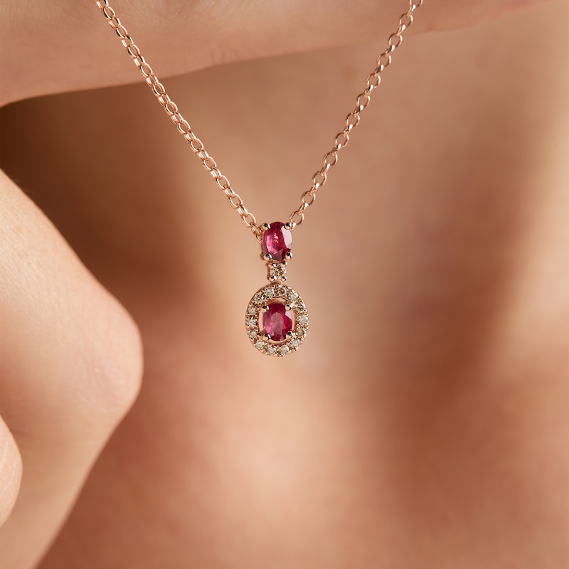 Main Image 3 of Le Vian Oval-Cut Ruby Necklace 1/15 ct tw Diamonds 14K Strawberry Gold 19"
