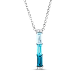 Le Vian Baguette-Cut Blue Topaz Necklace Diamonds 14K Vanilla Gold 19"