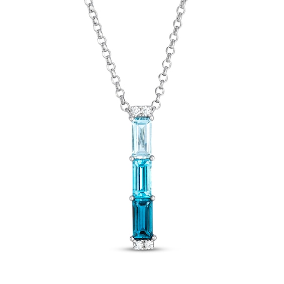 Le Vian Baguette-Cut Blue Topaz Necklace Diamonds 14K Vanilla Gold 19"