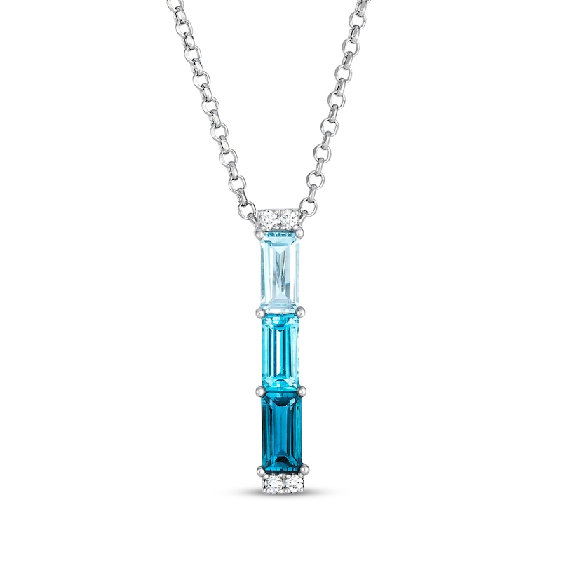 Main Image 1 of Le Vian Baguette-Cut Blue Topaz Necklace Diamonds 14K Vanilla Gold 19"