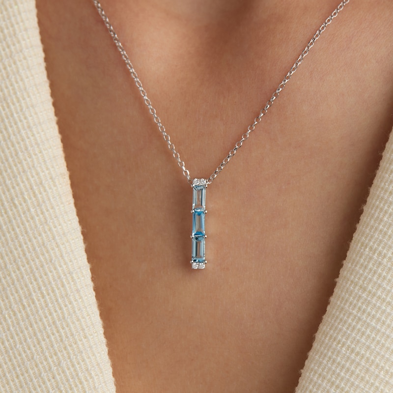 Main Image 3 of Le Vian Baguette-Cut Blue Topaz Necklace Diamonds 14K Vanilla Gold 19"
