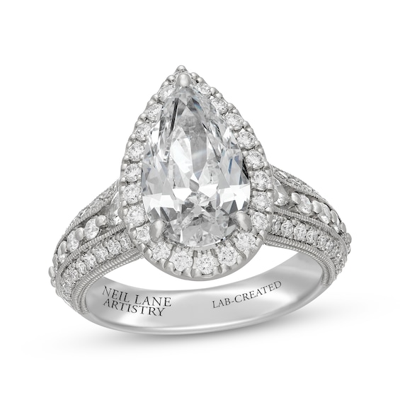 Neil Lane Artistry Heritage Pear-Shaped Lab-Grown Diamond Halo Engagement Ring 4 ct tw Platinum