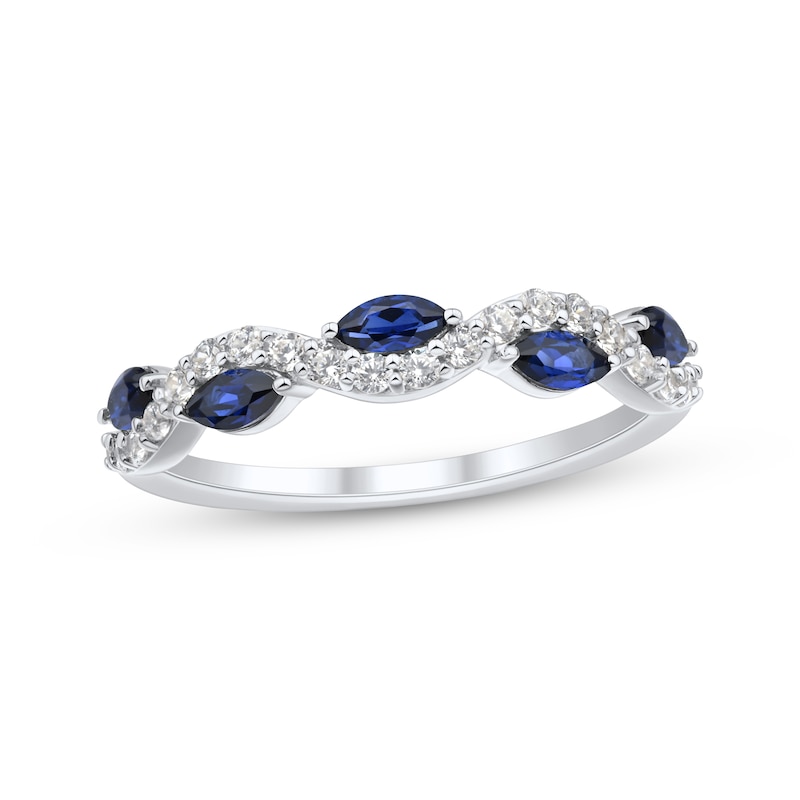 Main Image 1 of Now + Forever Marquise-Cut Blue Sapphire & Diamond Anniversary Ring 1/4 ct tw 10K White Gold