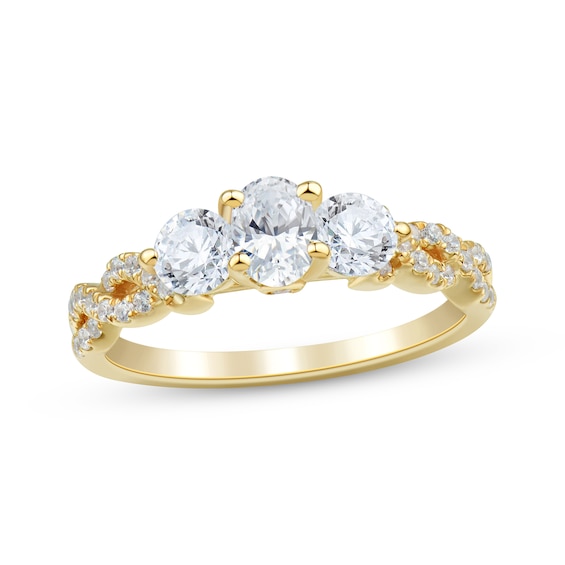 Oval & Round-Cut Diamond Three-Stone Engagement Ring 1-1/4 ct tw 14K Yellow Gold