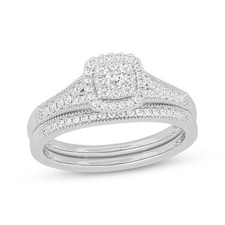 Now + Forever Round-Cut Diamond Cushion-Shaped Bridal Set 3/8 ct tw 14K White Gold