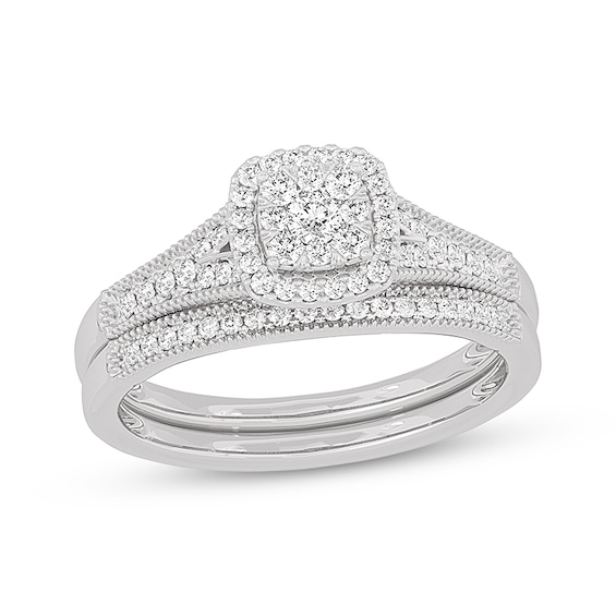 Now + Forever Round-Cut Diamond Cushion-Shaped Bridal Set 3/8 ct tw 14K White Gold