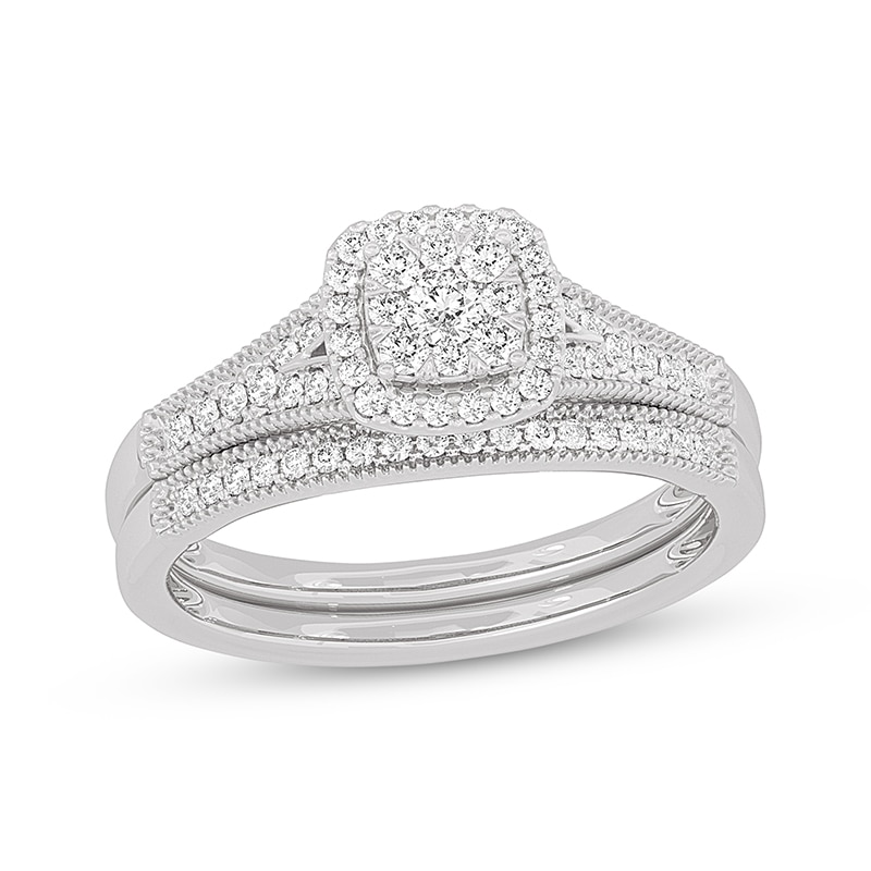 Main Image 1 of Now + Forever Round-Cut Diamond Cushion-Shaped Bridal Set 3/8 ct tw 14K White Gold