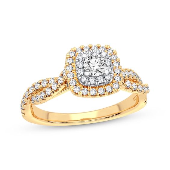 Now + Forever Diamond Cushion Engagement Ring 1/3 ct tw Round-cut 10K Yellow Gold