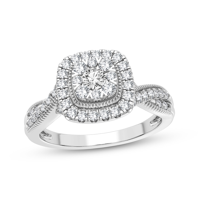Main Image 1 of Now + Forever Multi-Diamond Center Cushion Engagement Ring 3/8 ct tw Round-cut 10K White Gold