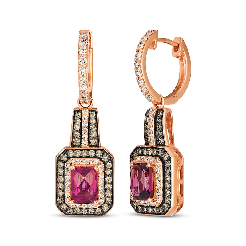 Main Image 1 of Le Vian Vault Emerald-Cut Rhodolite Garnet Dangle Hoop Earrings 1-1/6 ct tw 14K Strawberry Gold